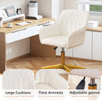 Modern PU Leather Swivel Task Chair with Gold Metal Base, Adjustable Height & 5 Casters