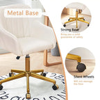 Modern PU Leather Swivel Task Chair with Gold Metal Base, Adjustable Height & 5 Casters