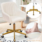 Modern PU Leather Swivel Task Chair with Gold Metal Base, Adjustable Height & 5 Casters