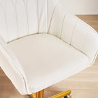 Modern PU Leather Swivel Task Chair with Gold Metal Base, Adjustable Height & 5 Casters