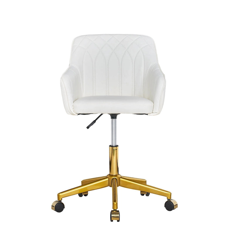 Modern PU Leather Swivel Task Chair with Gold Metal Base, Adjustable Height & 5 Casters