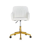 Modern PU Leather Swivel Task Chair with Gold Metal Base, Adjustable Height & 5 Casters