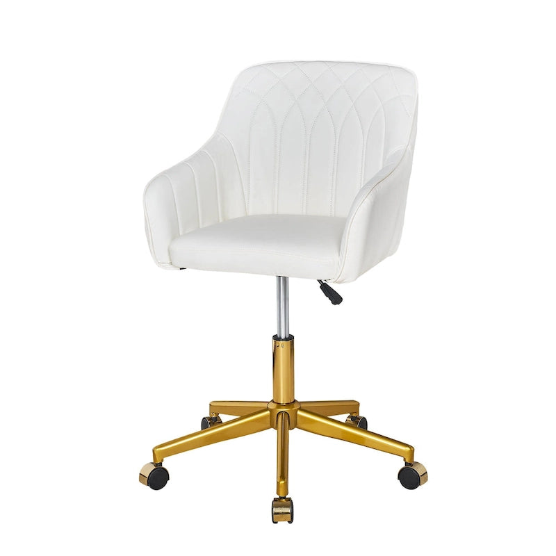 Modern PU Leather Swivel Task Chair with Gold Metal Base, Adjustable Height & 5 Casters