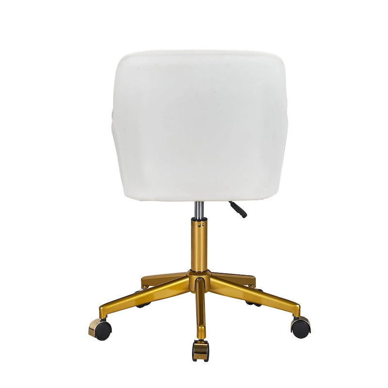 Modern PU Leather Swivel Task Chair with Gold Metal Base, Adjustable Height & 5 Casters