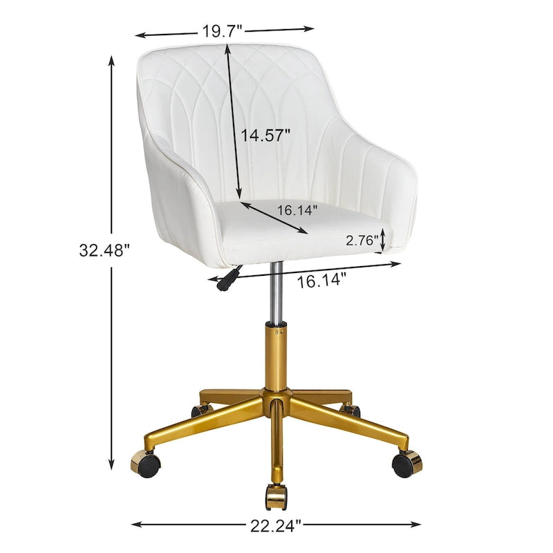 Modern PU Leather Swivel Task Chair with Gold Metal Base, Adjustable Height & 5 Casters