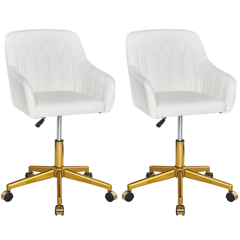 Modern PU Leather Swivel Task Chair with Gold Metal Base, Adjustable Height & 5 Casters