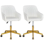 Modern PU Leather Swivel Task Chair with Gold Metal Base, Adjustable Height & 5 Casters