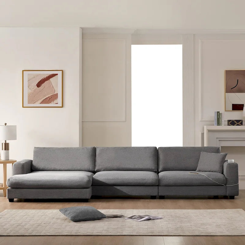 Oversized Corduroy Sectional Sofa,L Shaped Deep Seating Cloud Couch