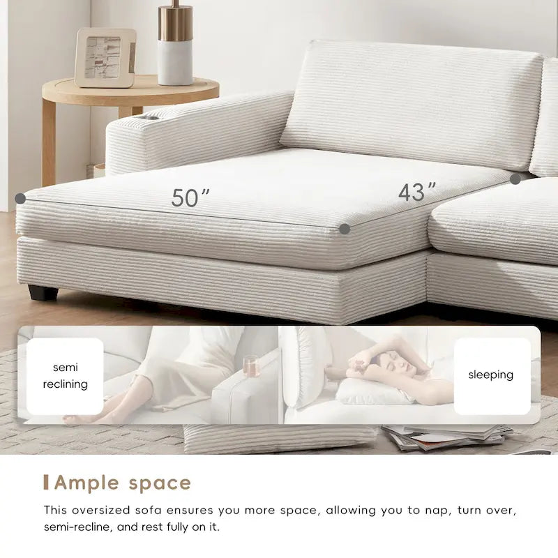 Oversized Corduroy Sectional Sofa,L Shaped Deep Seating Cloud Couch