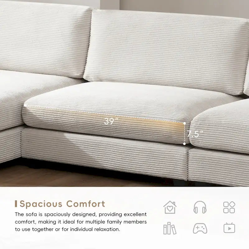 Oversized Corduroy Sectional Sofa,L Shaped Deep Seating Cloud Couch