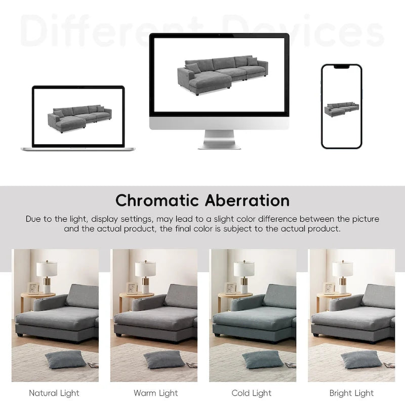 Oversized Corduroy Sectional Sofa,L Shaped Deep Seating Cloud Couch