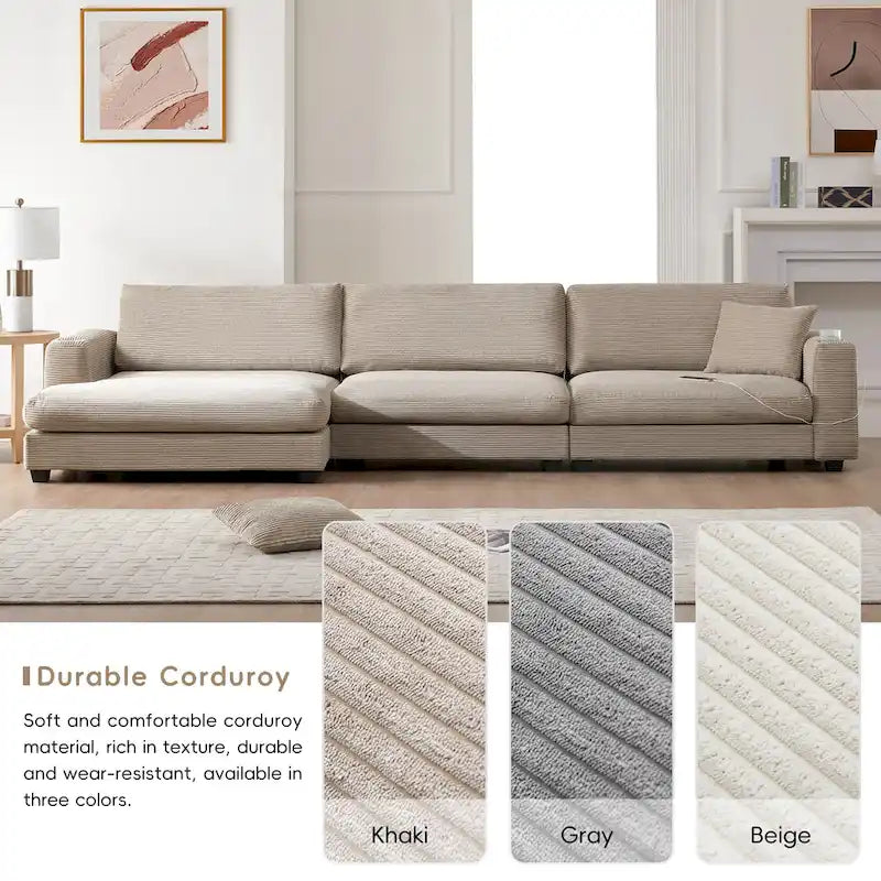 Oversized Corduroy Sectional Sofa,L Shaped Deep Seating Cloud Couch