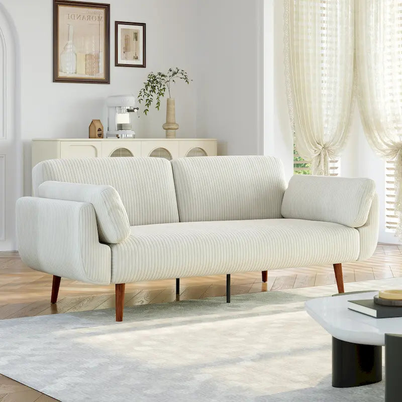 Convertible Corduroy Sleeper Sofa Futon with Dual Reclining Backrests, Twin Bed, 5 Colors