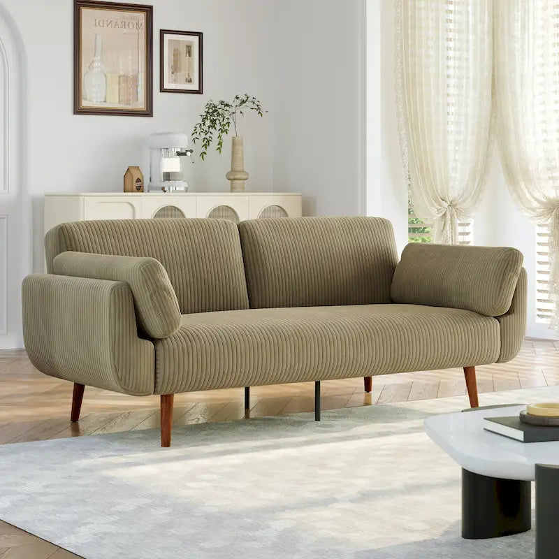 Convertible Corduroy Sleeper Sofa Futon with Dual Reclining Backrests, Twin Bed, 5 Colors
