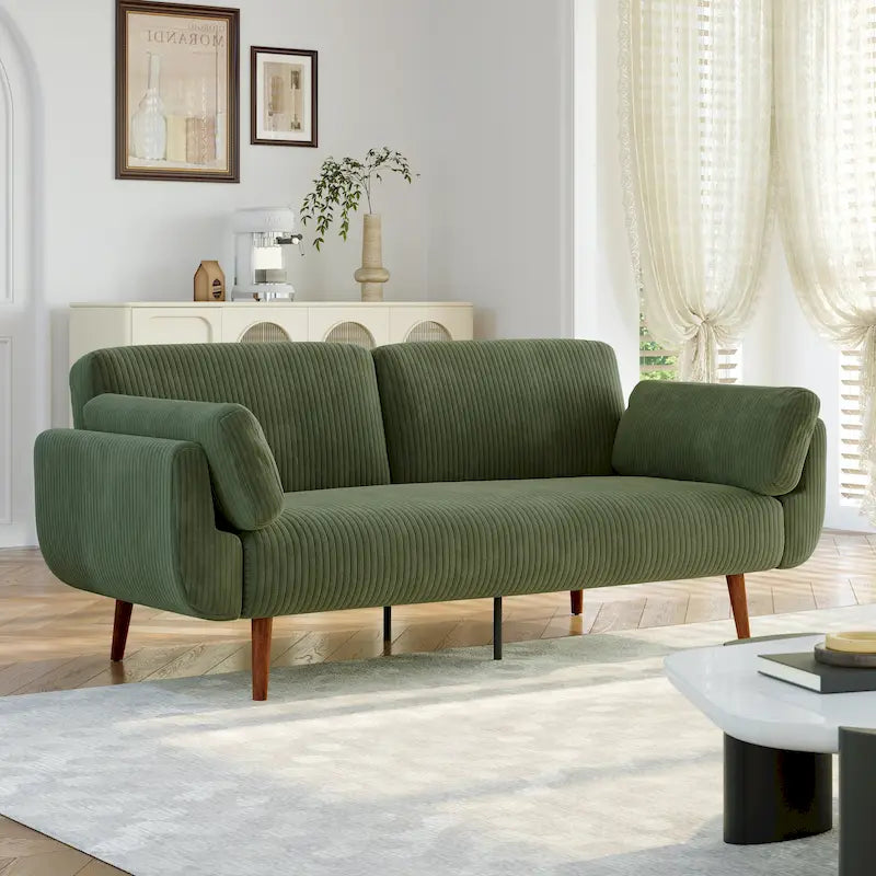 Convertible Corduroy Sleeper Sofa Futon with Dual Reclining Backrests, Twin Bed, 5 Colors