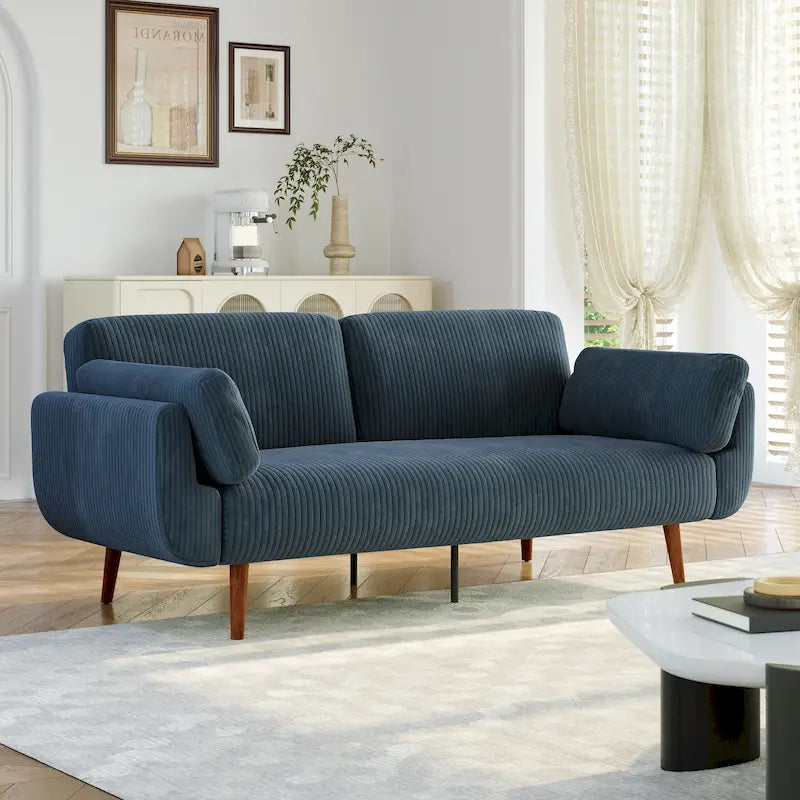 Convertible Corduroy Sleeper Sofa Futon with Dual Reclining Backrests, Twin Bed, 5 Colors