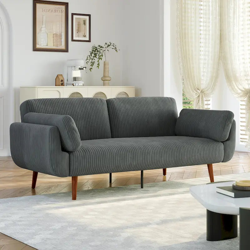 Convertible Corduroy Sleeper Sofa Futon with Dual Reclining Backrests, Twin Bed, 5 Colors