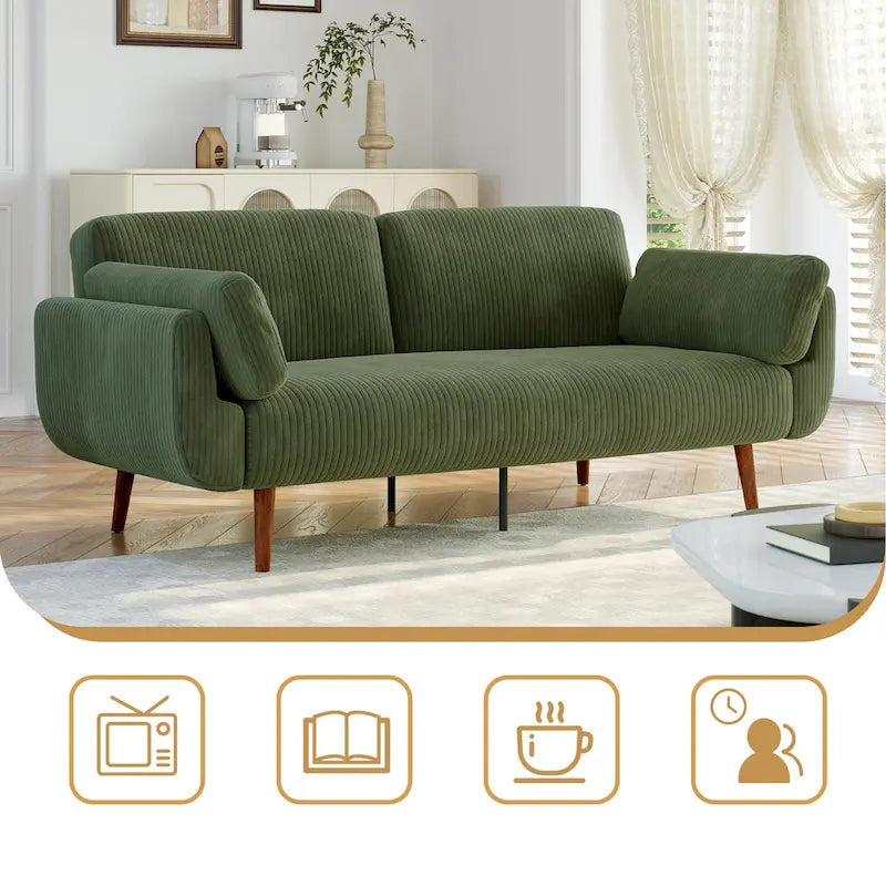 Convertible Corduroy Sleeper Sofa Futon with Dual Reclining Backrests, Twin Bed, 5 Colors