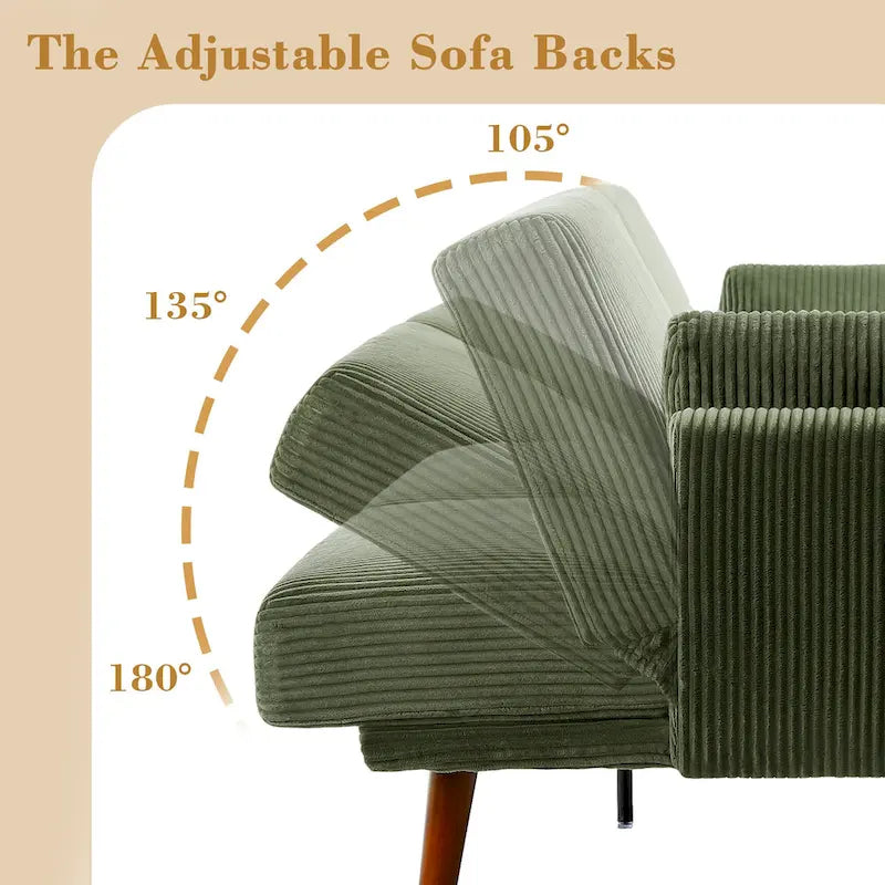 Convertible Corduroy Sleeper Sofa Futon with Dual Reclining Backrests, Twin Bed, 5 Colors