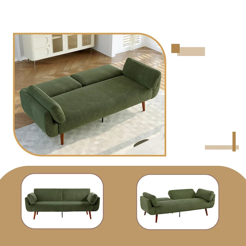 Convertible Corduroy Sleeper Sofa Futon with Dual Reclining Backrests, Twin Bed, 5 Colors