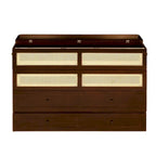 Queen Size Murphy Bed, Pine Wood Cabinet Bed with Rattan Decoration and Storage Drawer,Walnut