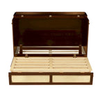 Queen Size Murphy Bed, Pine Wood Cabinet Bed with Rattan Decoration and Storage Drawer,Walnut