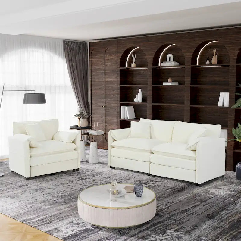 3-Seater Chenille Cloud Sofa with Deep Seats, Storage Pockets & 3 Pillows, 800 lb Capacity