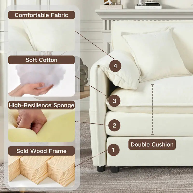 3-Seater Chenille Cloud Sofa with Deep Seats, Storage Pockets & 3 Pillows, 800 lb Capacity
