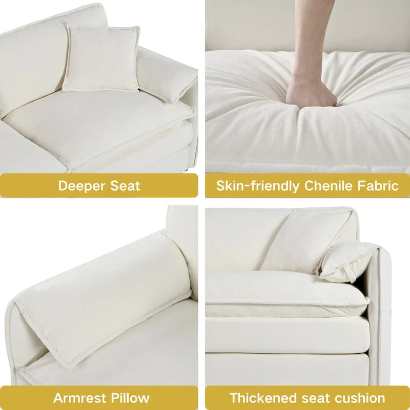 3-Seater Chenille Cloud Sofa with Deep Seats, Storage Pockets & 3 Pillows, 800 lb Capacity