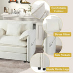 3-Seater Chenille Cloud Sofa with Deep Seats, Storage Pockets & 3 Pillows, 800 lb Capacity