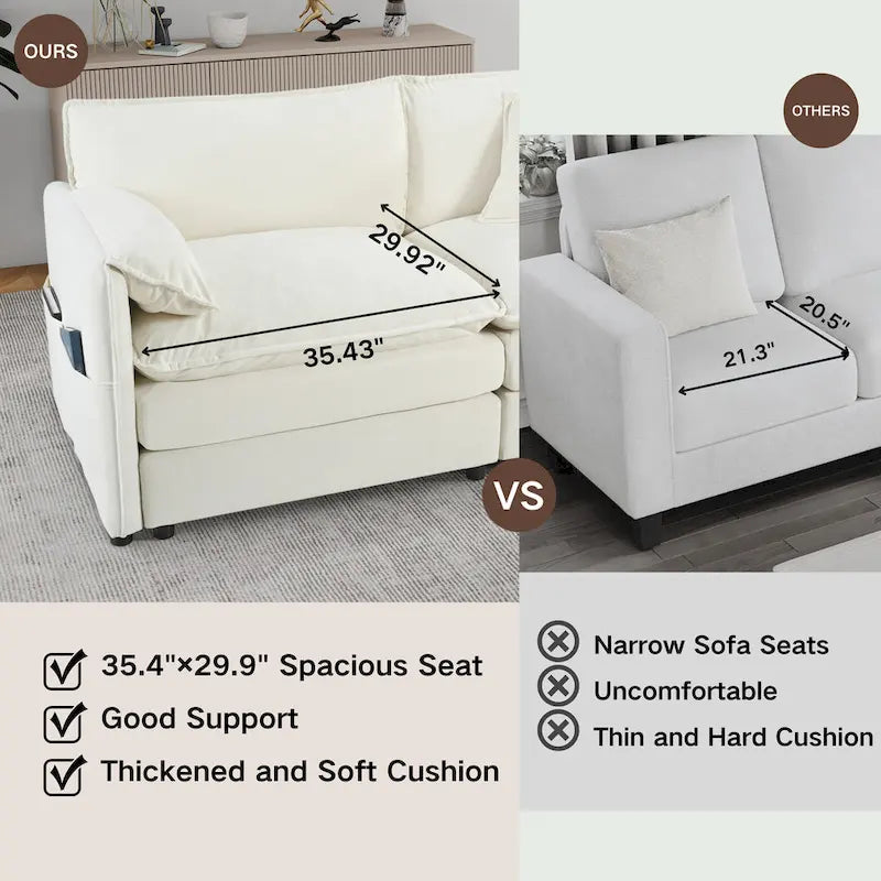 3-Seater Chenille Cloud Sofa with Deep Seats, Storage Pockets & 3 Pillows, 800 lb Capacity