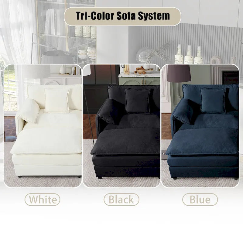 3-Seater Chenille Cloud Sofa with Deep Seats, Storage Pockets & 3 Pillows, 800 lb Capacity