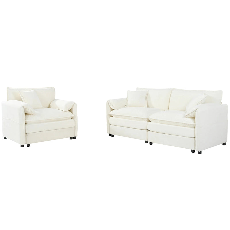 3-Seater Chenille Cloud Sofa with Deep Seats, Storage Pockets & 3 Pillows, 800 lb Capacity