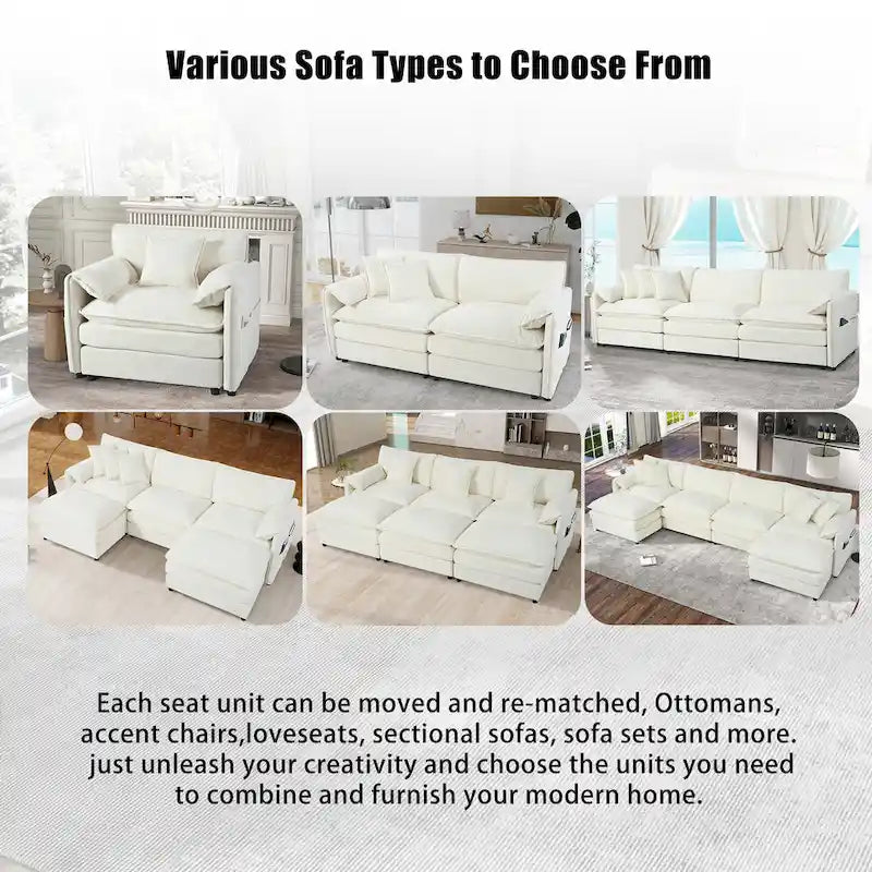 3-Seater Chenille Cloud Sofa with Deep Seats, Storage Pockets & 3 Pillows, 800 lb Capacity