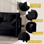 3-Seater Chenille Cloud Sofa with Deep Seats, Storage Pockets & 3 Pillows, 800 lb Capacity
