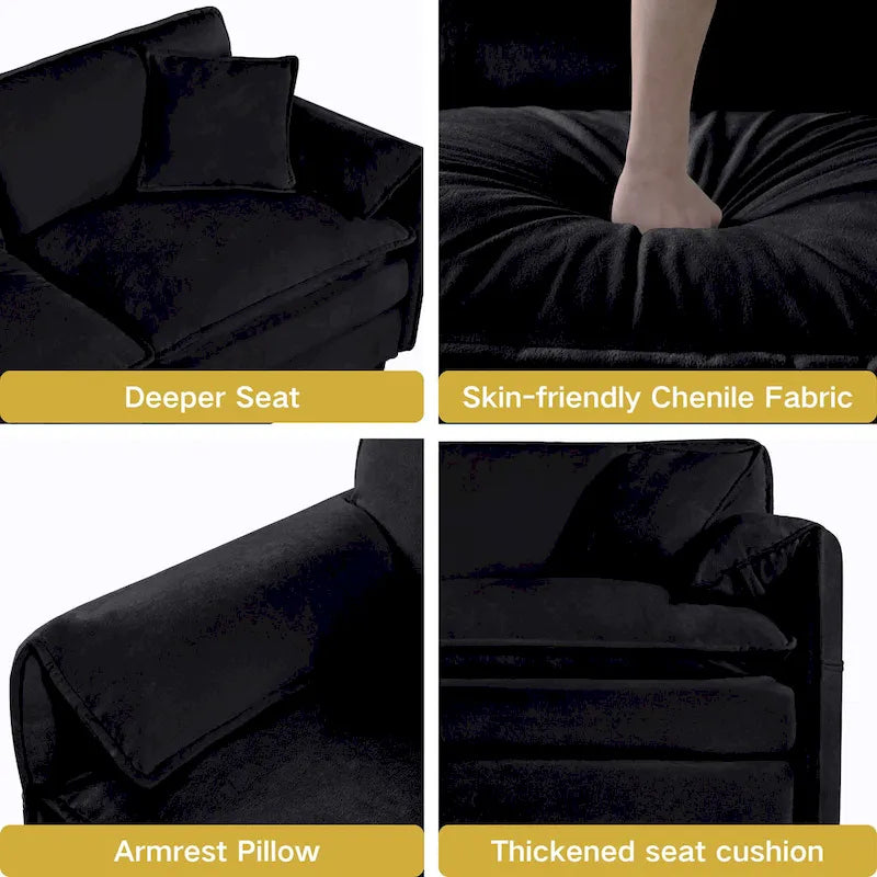 3-Seater Chenille Cloud Sofa with Deep Seats, Storage Pockets & 3 Pillows, 800 lb Capacity