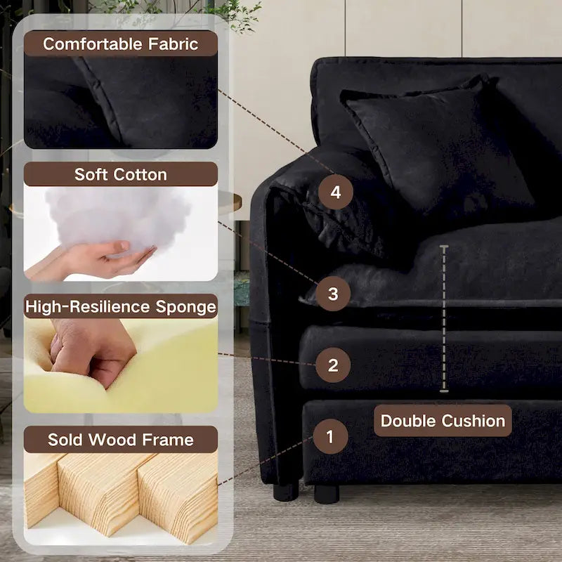 3-Seater Chenille Cloud Sofa with Deep Seats, Storage Pockets & 3 Pillows, 800 lb Capacity