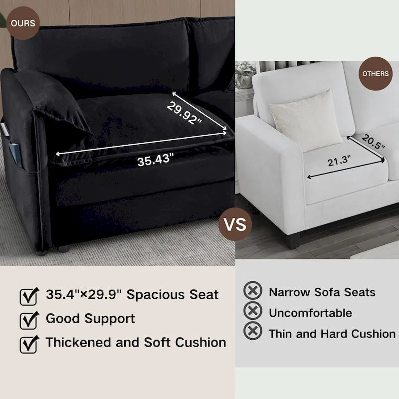3-Seater Chenille Cloud Sofa with Deep Seats, Storage Pockets & 3 Pillows, 800 lb Capacity