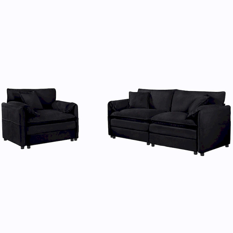 3-Seater Chenille Cloud Sofa with Deep Seats, Storage Pockets & 3 Pillows, 800 lb Capacity