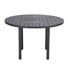 Round Dining Table Powder-Coated Aluminum Top with Slatted Design and Umbrella Hole for Family Gatherings & Parties