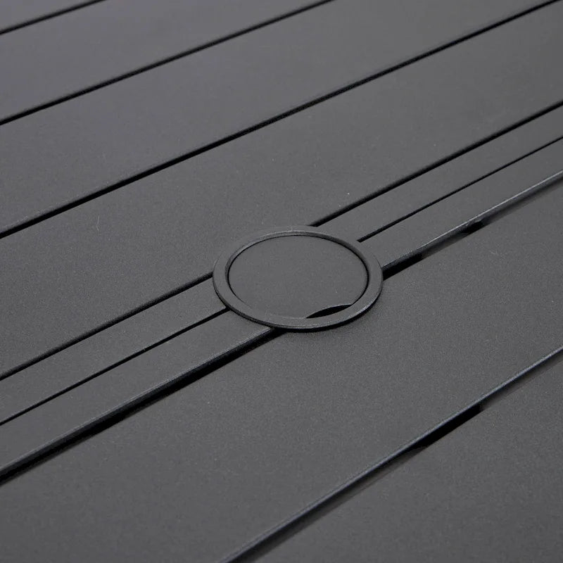 Round Dining Table Powder-Coated Aluminum Top with Slatted Design and Umbrella Hole for Family Gatherings & Parties