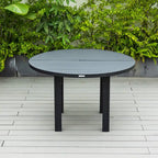 Round Dining Table Powder-Coated Aluminum Top with Slatted Design and Umbrella Hole for Family Gatherings & Parties