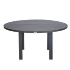 Round Dining Table Powder-Coated Aluminum Top with Slatted Design and Umbrella Hole for Family Gatherings & Parties