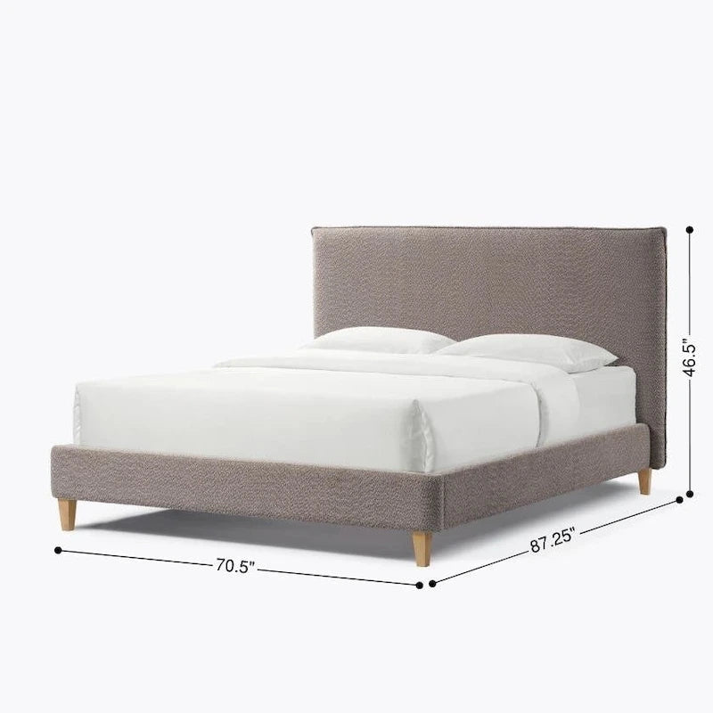 Queen Boucle Upholstered Platform Bed, Velcro Noise-Reduction Straps, 800 lb Capacity