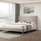 Queen Boucle Upholstered Platform Bed, Velcro Noise-Reduction Straps, 800 lb Capacity