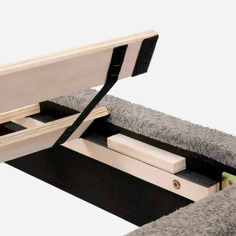 Queen Boucle Upholstered Platform Bed, Velcro Noise-Reduction Straps, 800 lb Capacity