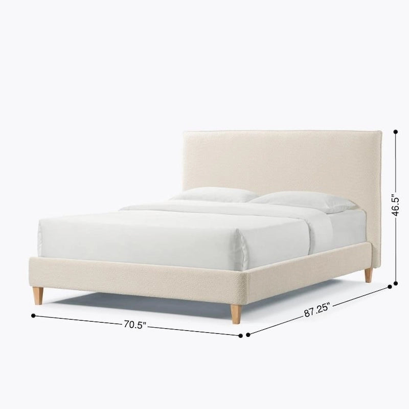Queen Boucle Upholstered Platform Bed, Velcro Noise-Reduction Straps, 800 lb Capacity
