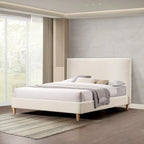 Queen Boucle Upholstered Platform Bed, Velcro Noise-Reduction Straps, 800 lb Capacity