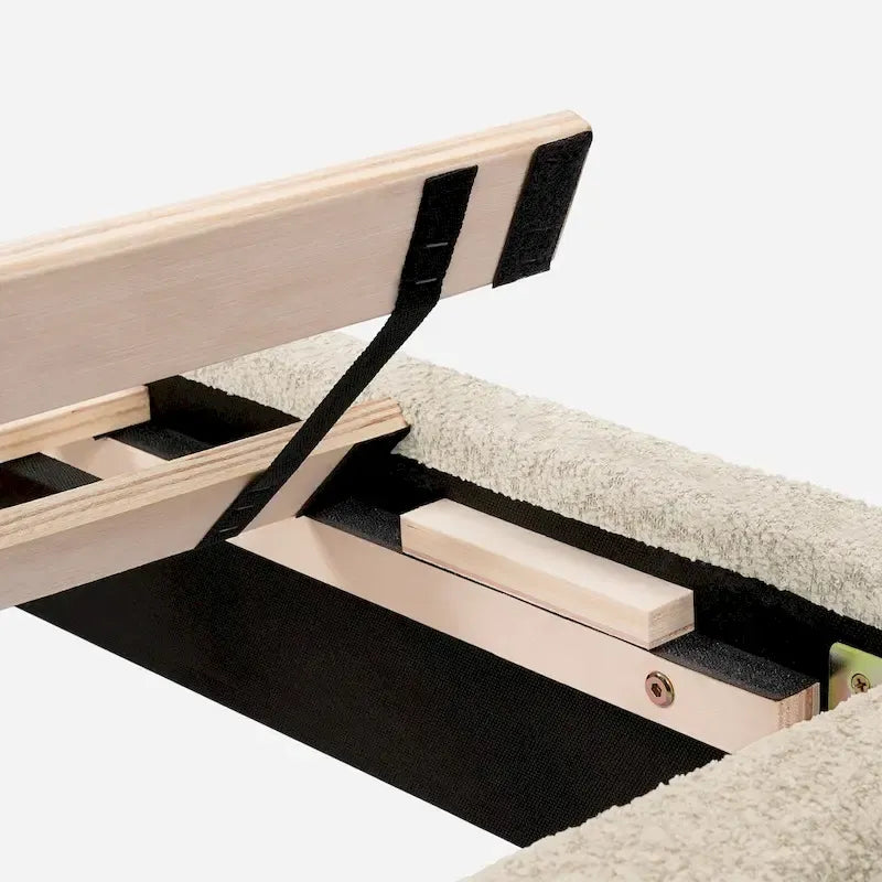 Queen Boucle Upholstered Platform Bed, Velcro Noise-Reduction Straps, 800 lb Capacity