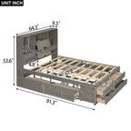 Queen Platform Bed with Storage Headboard & 8 Integrated Drawers, Pine & MDF, No Box Spring